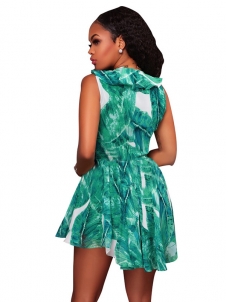 Green S-XL V Neck Sleeveless Casual Dress