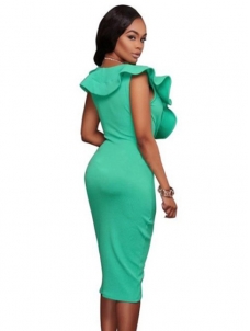Green Sexy V Neck Sleeveless Midi Dresses