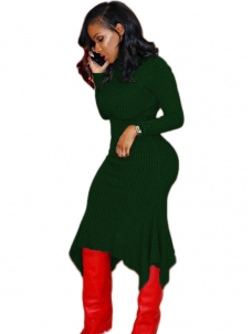 Green Trendy Turtleneck Asymmetrical Dress