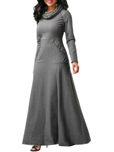 Grey Long Sleeve Cowl Neck Maxi Dress