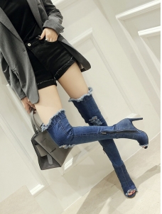 High Heels Stiletto Open Toe Jeans Boots