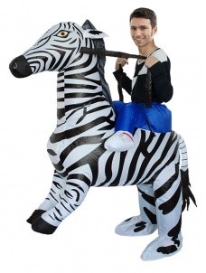 Multicolor One Size Zebra Inflatable Rider Mascot Costume