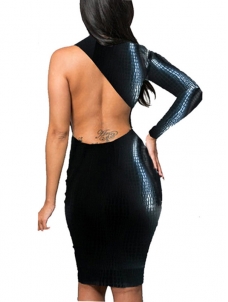 One Shoulder Back Hollow-out  Black Bodycon Dress