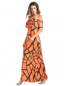 Orange Falbala Design Ankle Length Maxi Dress