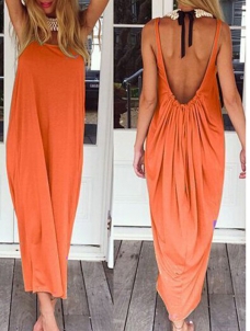 Orange Spaghetti Strap Sleeveless Casual Dress