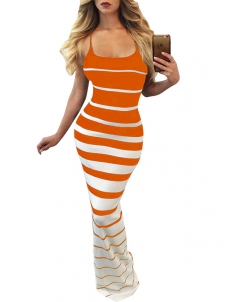 Orange Twilled Satin Spaghetti Strap Dress