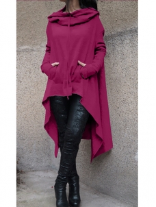 Purple Fashion Asymmetrical Hem Pullover Hooodies