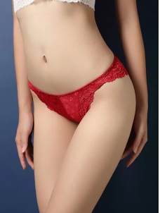 Red One Size Lace Patchwork Panties