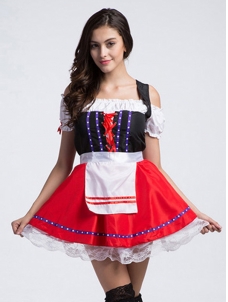 Red One Size Traditional French Maid Costume