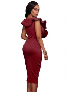 Red Sexy V Neck Sleeveless Midi Dresses
