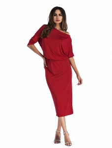 Red Stylish Dew Shoulder Asymmetrical  Dress