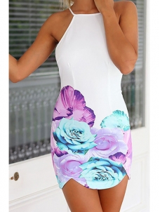 Tank Sleeveless Backless Floral Print Mini Dress 