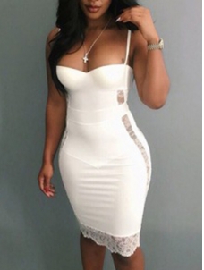 White Off Shoulder Hollow-out Bodycon Dress