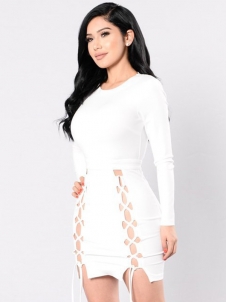 White S-XL Side Split Bodycon Dress