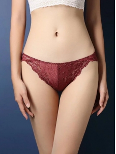Wine Red One Size Lace Patchwork Panties