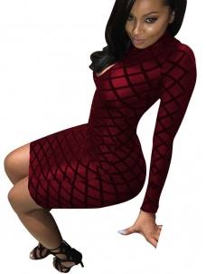 Wine Red Long Sleeves Hollow-out Bodycon Dress