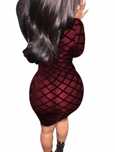 Wine Red Long Sleeves Hollow-out Bodycon Dress