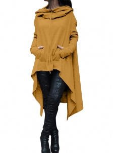 Yellow Fashion Asymmetrical Hem Pullover Hooodies