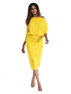 Yellow Stylish Dew Shoulder Asymmetrical  Dress