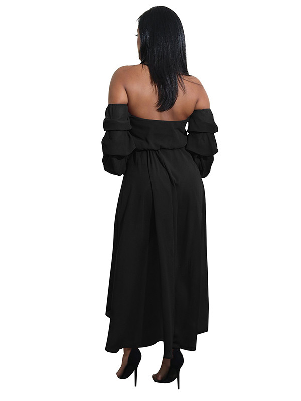 Black Off Shoulder Asymmetric Hem Dress 