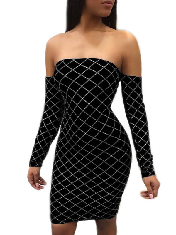Black Sexy Bateau Neck Hot Velvet Mini Dress