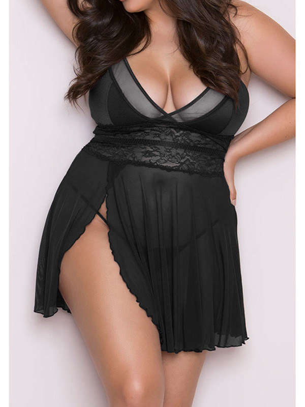 Black Sexy V Neck Plus Size Lingerie 