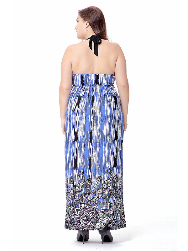 Blue Long Bohemian Plus Size Dress