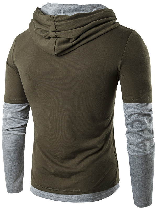 Dark Green Long Sleeve Patchwork T-Shirt