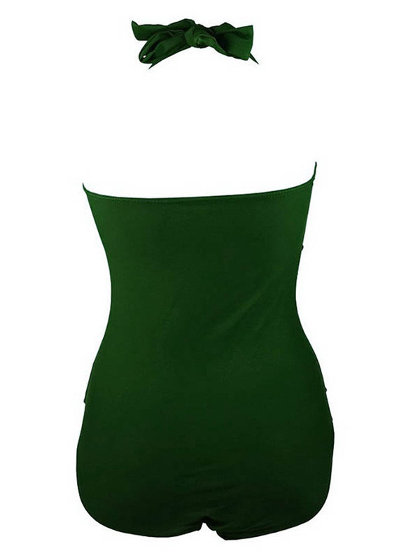 Dark Green One Piece Halter Slim Fit Swimsuit_Wonder Beauty lingerie