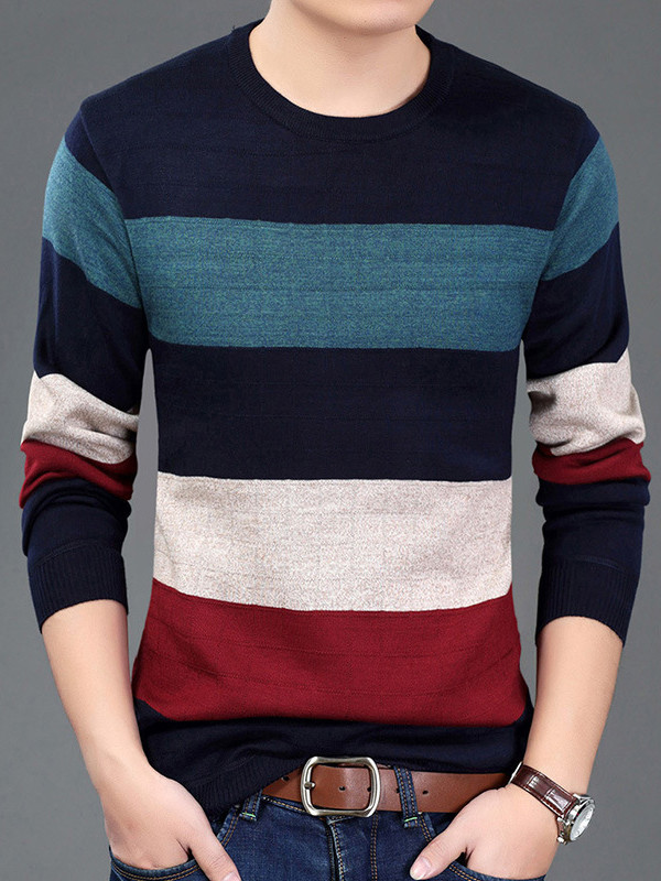 Green Round Neck Long Sleeve Patchwork T-Shirt