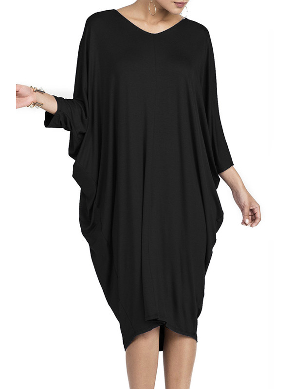 Leisure Round Neck Hollow-out Black Polyester Dress