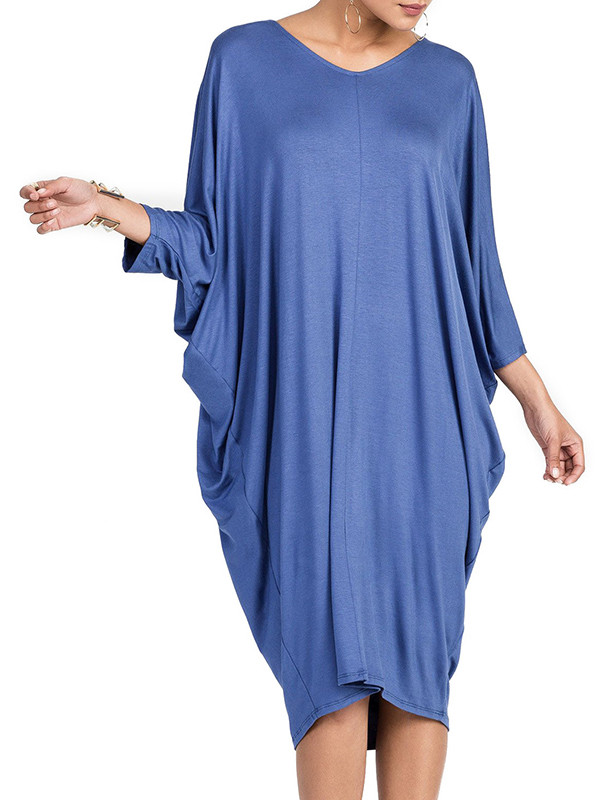 Leisure Round Neck Hollow-out Blue Polyester Dress
