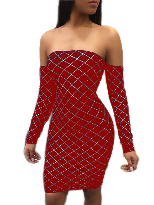 Red Sexy Bateau Neck Hot Velvet Mini Dress