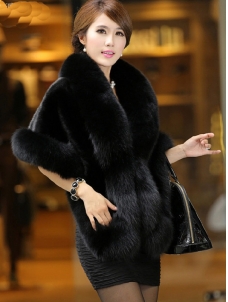 Black One Size Winter Warm Faux Fur Coat