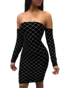 Black Sexy Bateau Neck Hot Velvet Mini Dress