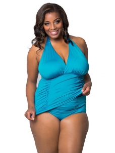 Blue Sexy Halter Plus Size Swimwear