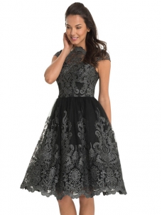 Fashion S-XL Short Sleeve Printed Lace Dress