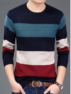 Green Round Neck Long Sleeve Patchwork T-Shirt