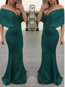 Green Sexy Long Sleeve V-Neck Maxi Dress