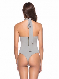 Grey S-XL Sleeveless Solid Skinny Bodysuit