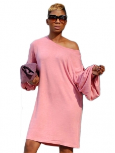 Leisure Dew Shoulder Pink Cotton Dress