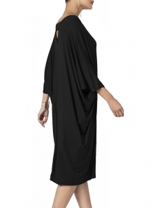 Leisure Round Neck Hollow-out Black Polyester Dress