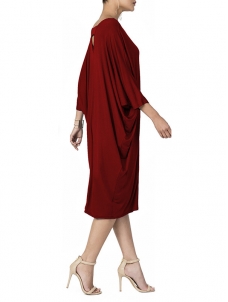 Leisure Round Neck Hollow-out Wine Red Polyester Dress