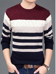 Pink Round Neck Long Sleeve Patchwork T-Shirt