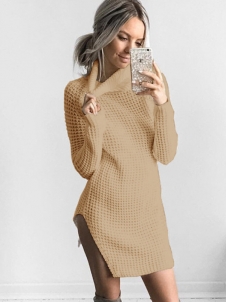 Polyester Apricot Casual Turtleneck  Mini Dresses