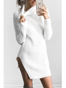 Polyester White Casual Turtleneck Mini Dresses