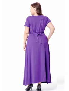 Purple Sexy V Neck Short Sleeve Plus Size Dress