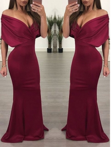 Red Sexy Long Sleeve V-Neck Maxi Dress