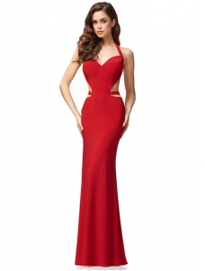 Red Sexy Sleeveless Halter Evening Dress