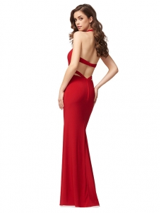 Red Sexy Sleeveless Halter Evening Dress